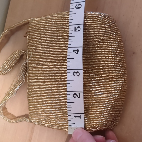 La Regale vintage gold clutch mini purse gold beading and gold interior - Picture 5 of 9